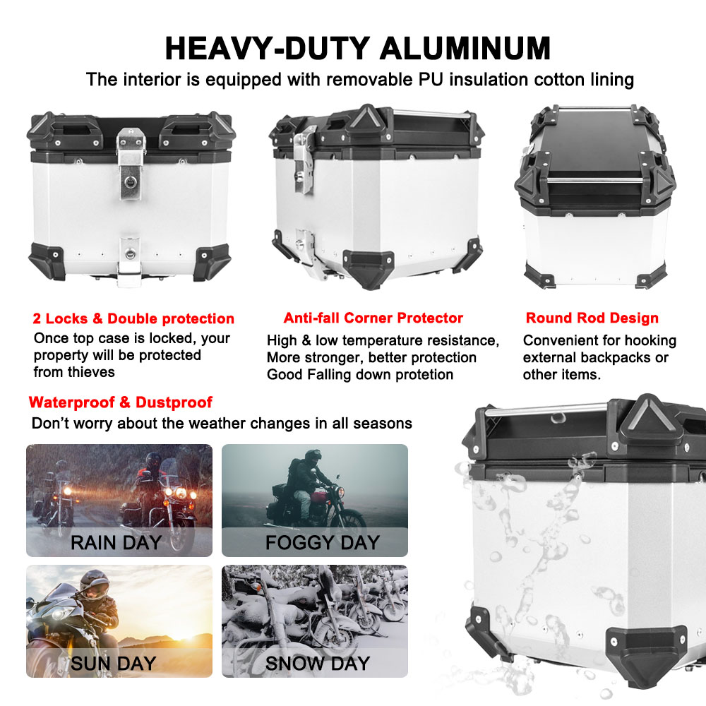 Baú Traseiro Universal para Mo - Aluminum Top Case Luggage Box 45L 55L avaliação e preço